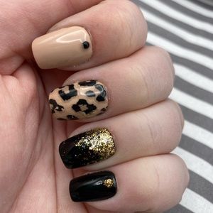 Press On Naild Leopard Print Black & Gold